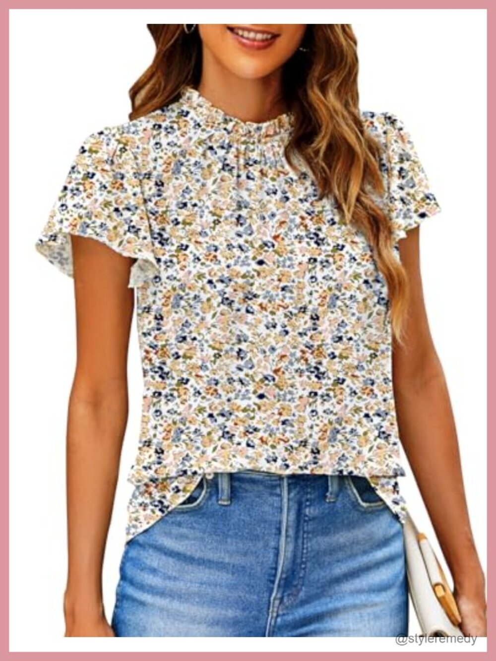 Women Boho Floral Ruffle Short Sleeve Summer Blouse Top